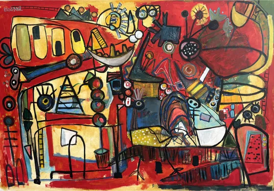 Solar de Apompuá, a dense red painting by Elsa Basil